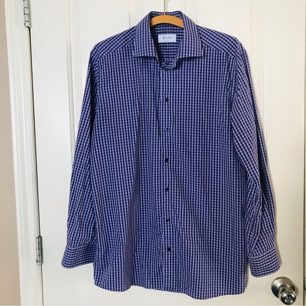 ETON Contemporary Fit Checked Purple/Blue Size 42 
16/12